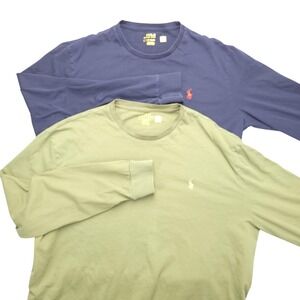Polo Ralph Lauren Shirt Mens Large Green Navy Long Sleeve‎ Pony Logo Lot 2 Tee
